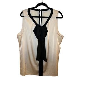 New York & Company Ivory Satin Bow Blouse • Chic Office to Night Top